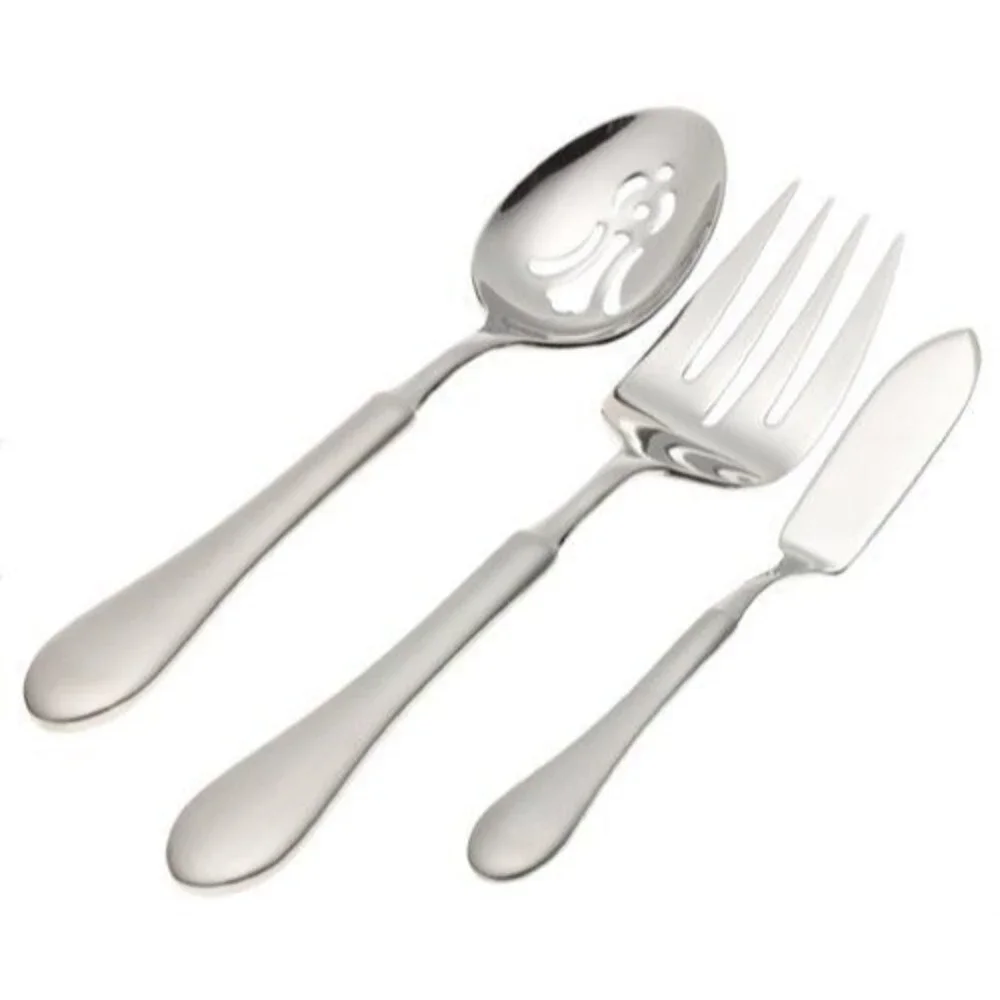New Yamazaki Mandolin Glo Stainless 3 pc Serving Set -Meat Fork, Pierced, Butter